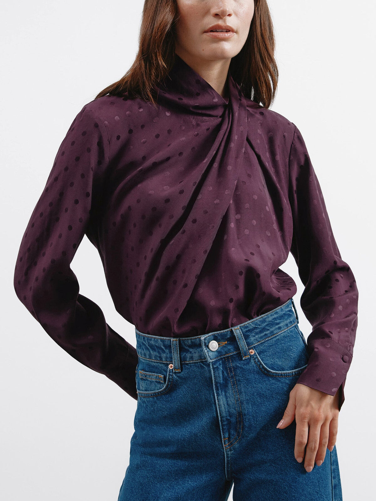 Jaquard  Twist Neck Top
