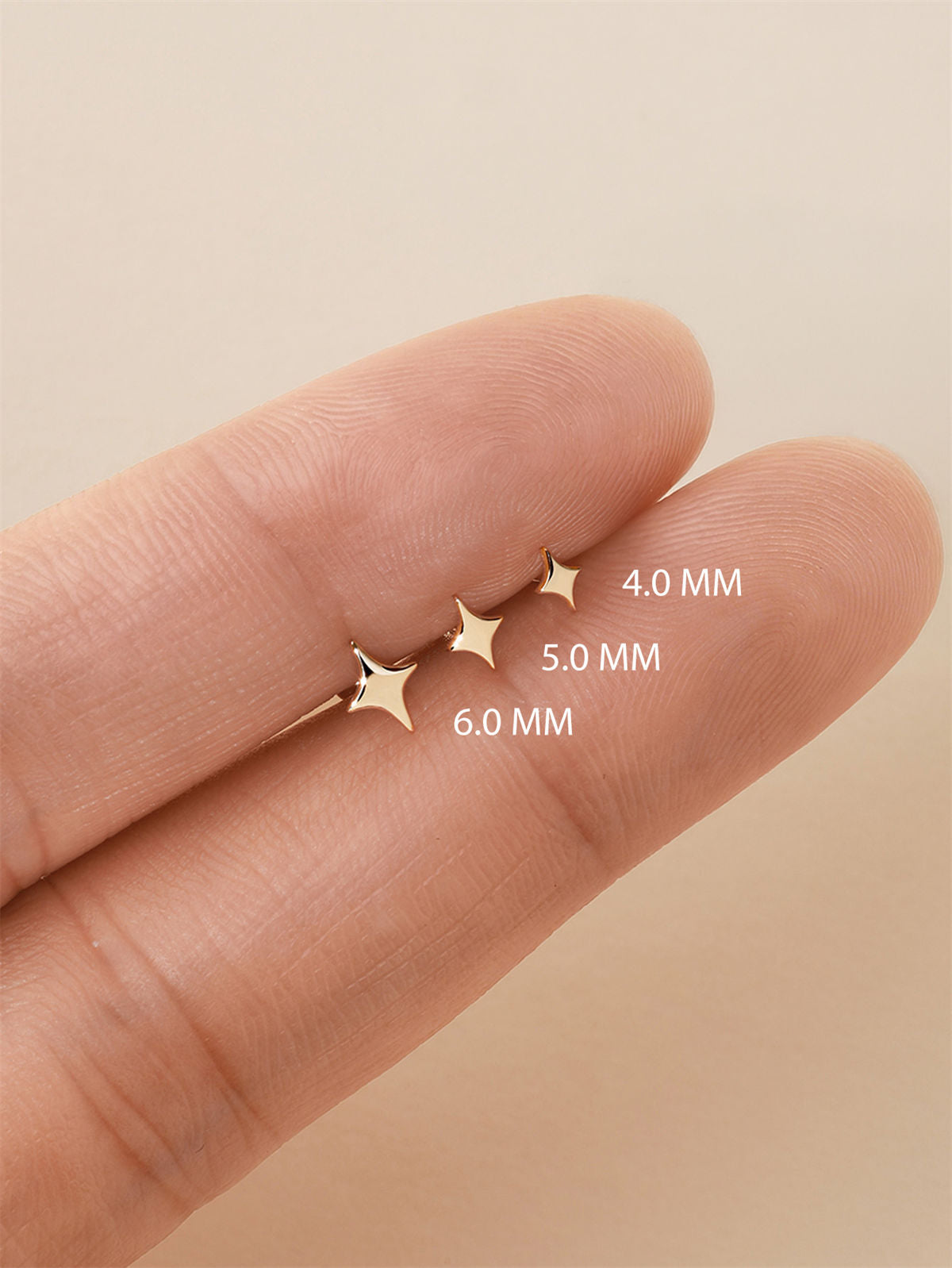 KOSINER 14K Solid Gold Glossy Star Flat Back Stud