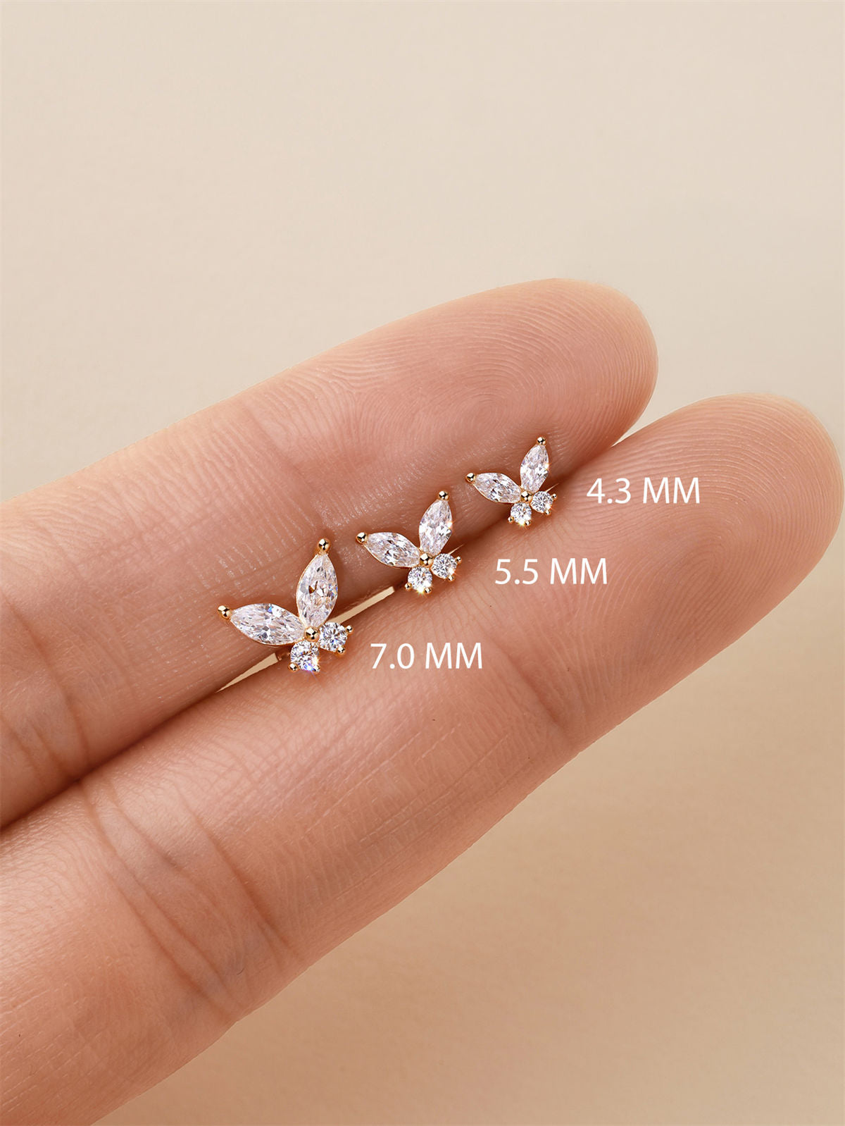 KOSINER 14K Solid Gold Delicate Butterfly Flat Back Stud