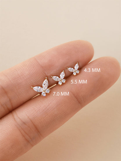 KOSINER 14K Solid Gold Delicate Butterfly Flat Back Stud