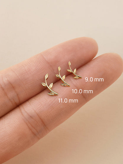 KOSINER 14K Solid Gold Simple Leaf Flat Back Stud