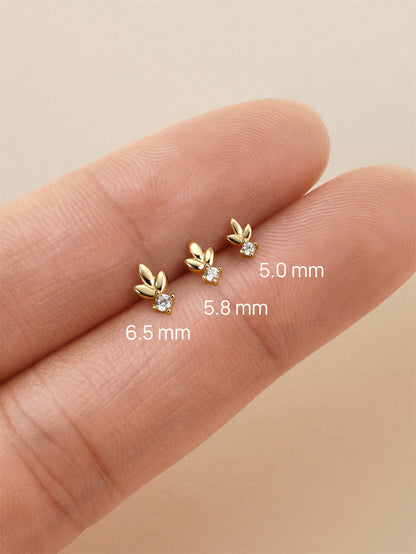KOSINER 14K Solid Gold Minimalist Leaf Flat Back Stud
