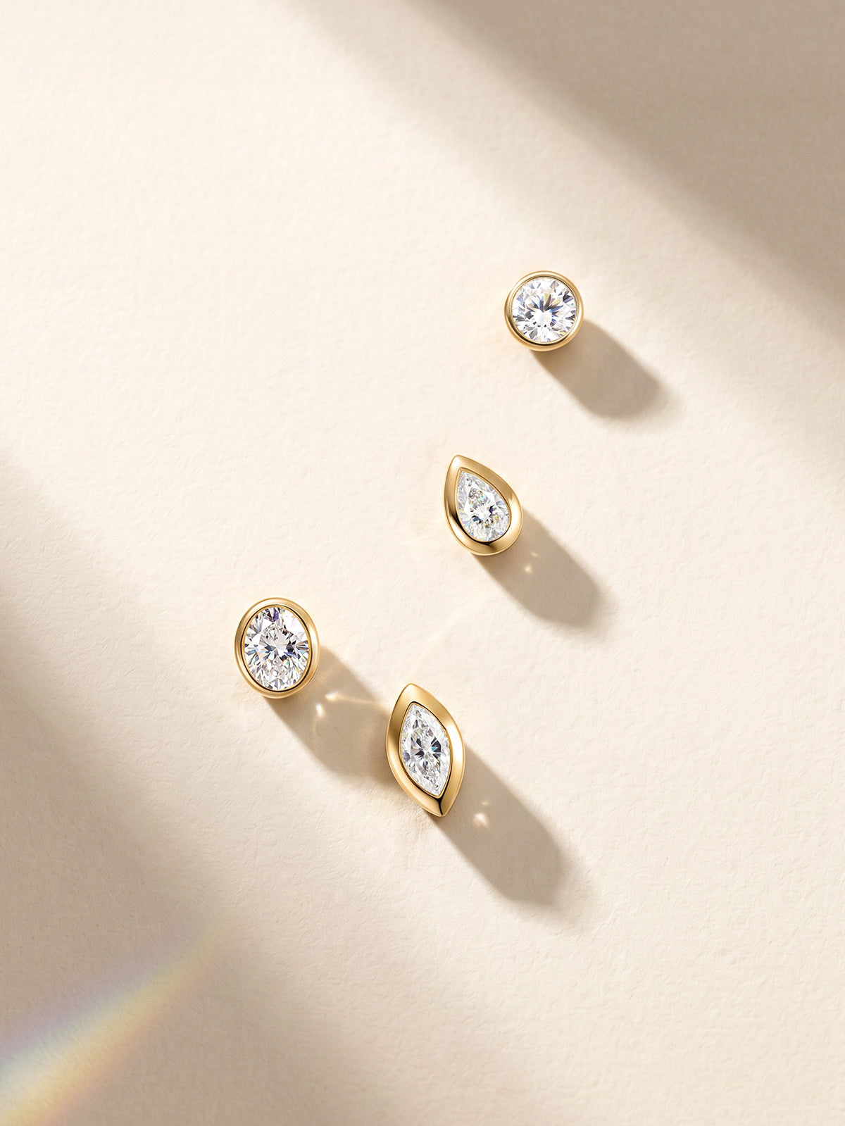 KOSINER 14K Solid Gold Bezel-Set Oval Lab-Grown Diamond Flat Back Stud