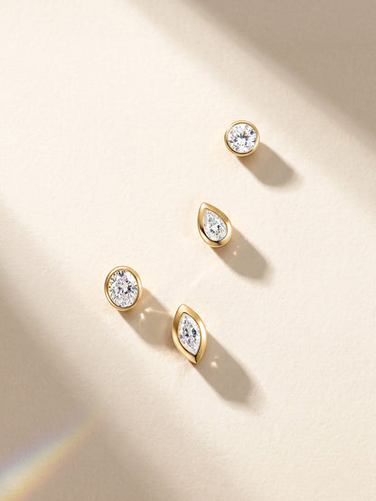 KOSINER 14K Solid Gold Bezel-Set Oval Lab-Grown Diamond Flat Back Stud