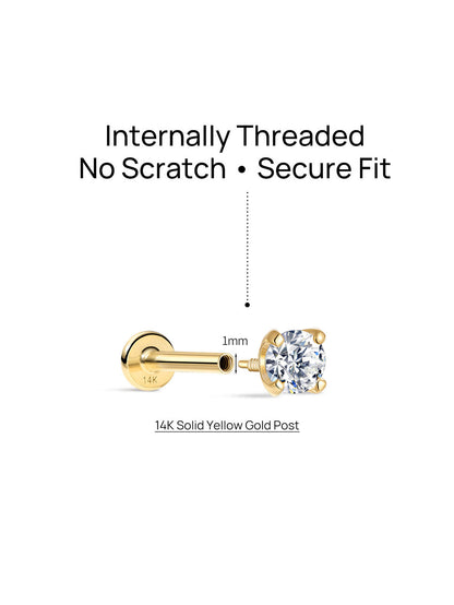 KOSINER 14K Solid Gold Minimalist Lab-Grown Diamond Flat Back Stud