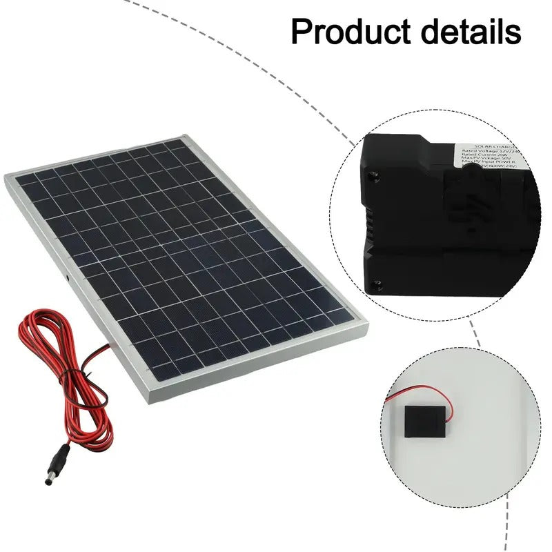 12V Flexible Solar Panel Kit with 100A Charge Controller, Extension Cords & Clips for Car Battery, RV, Boat & Off-Grid Use