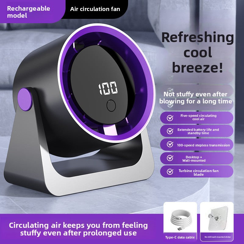 Desktop & Wall-Mount Electric Fan – 5-Speed, Rechargeable, Touch Control