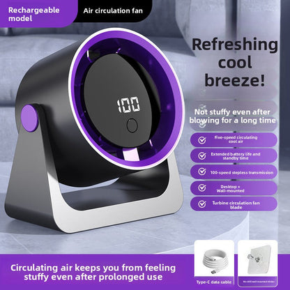 Desktop & Wall-Mount Electric Fan – 5-Speed, Rechargeable, Touch Control