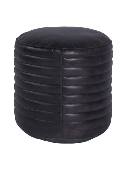 Round Leather Pouffe in Charcoal