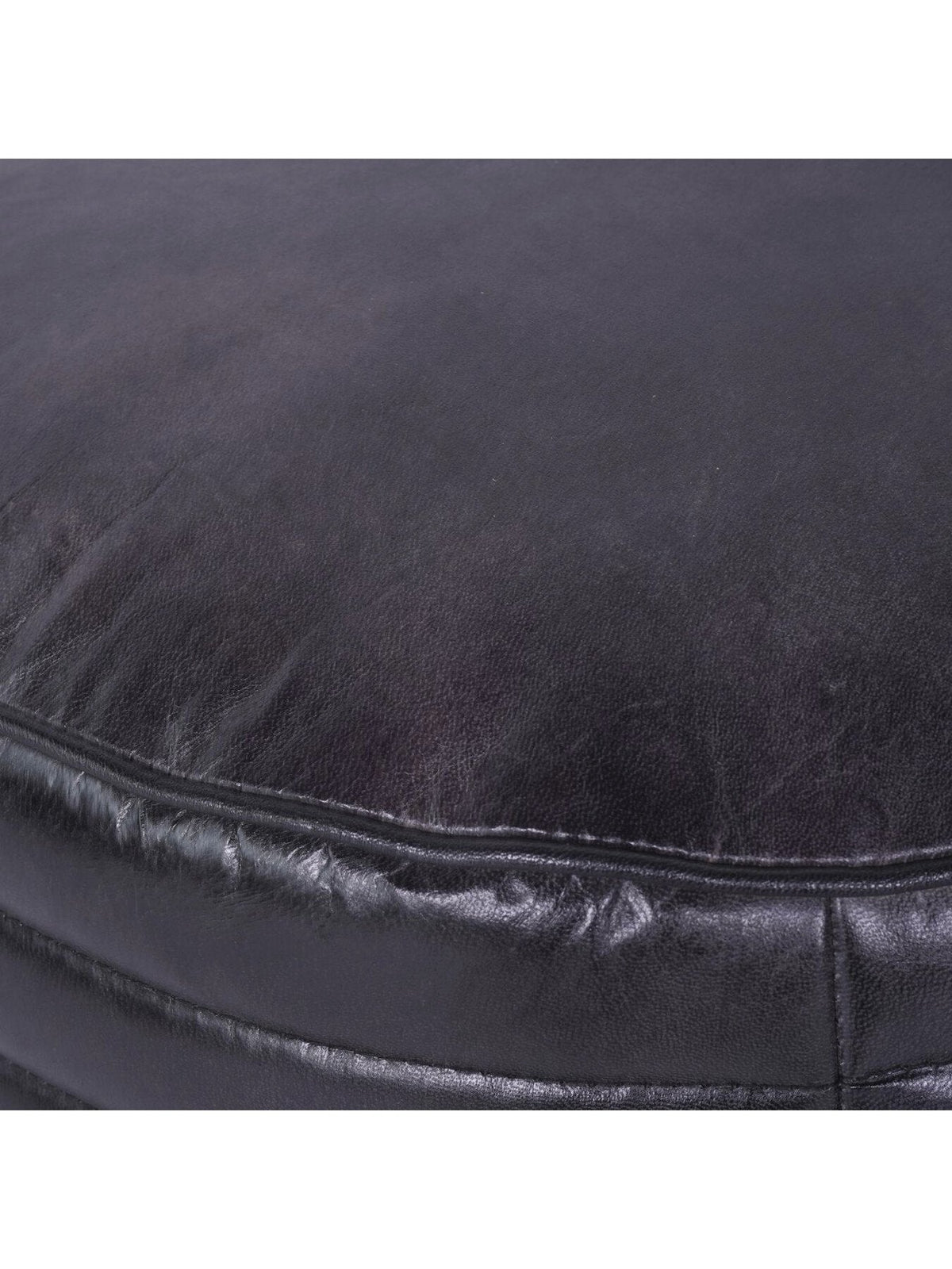 Round Leather Pouffe in Charcoal