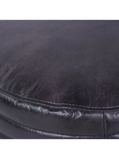Round Leather Pouffe in Charcoal
