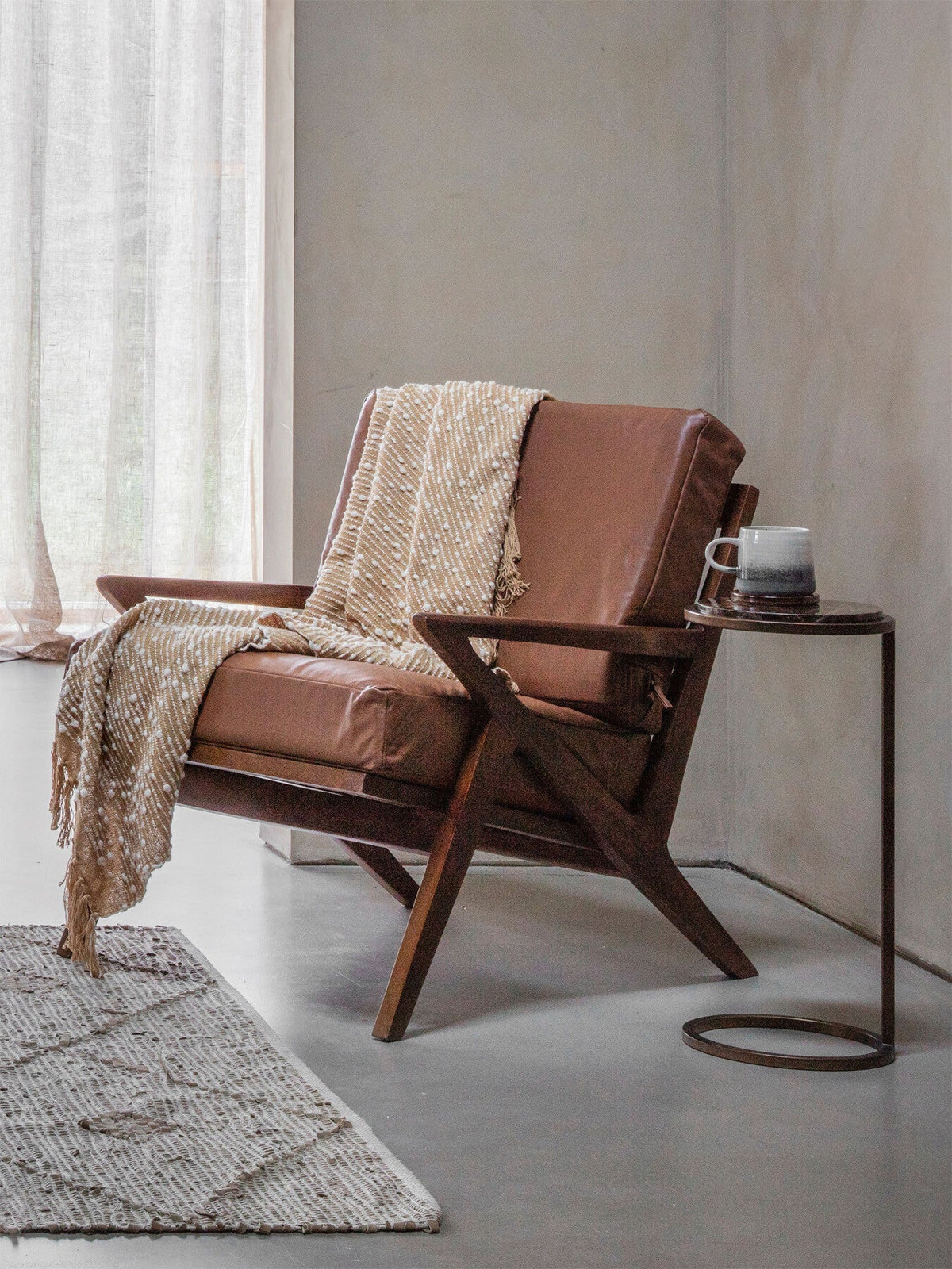Atherton Wooden Upholstered Leather Armchair