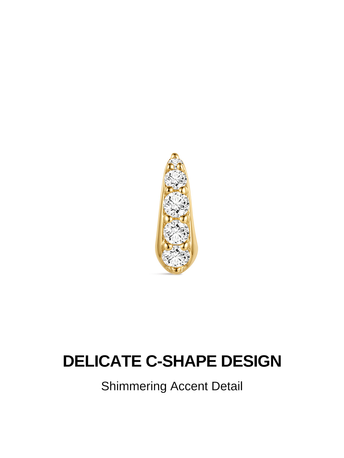 KOSINER 14K Solid Gold Delicate C-Shape Flat Back Stud