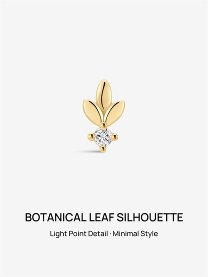 KOSINER 14K Solid Gold Minimalist Leaf Flat Back Stud