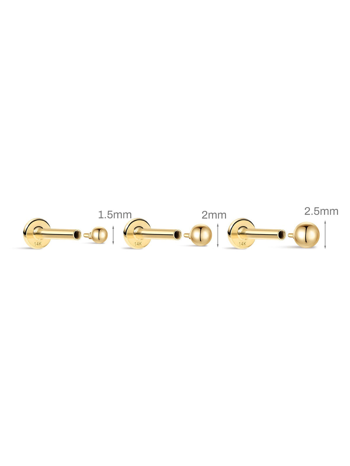 KOSINER 14K Solid Gold Classic Bead Flat Back Stud