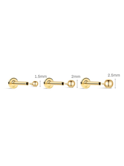 KOSINER 14K Solid Gold Classic Bead Flat Back Stud