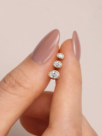 KOSINER 14K Solid Gold Bezel-Set Oval Lab-Grown Diamond Flat Back Stud