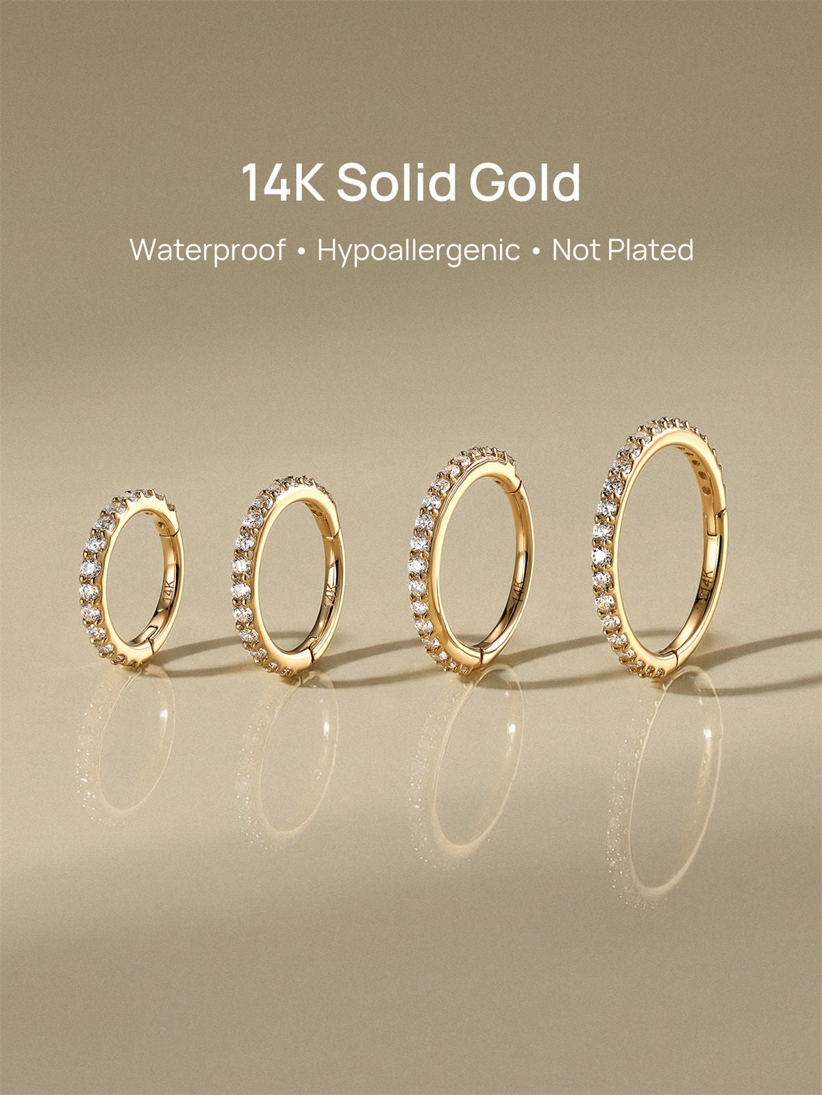 KOSINER 14K Solid Gold Elegant Pave Hoop