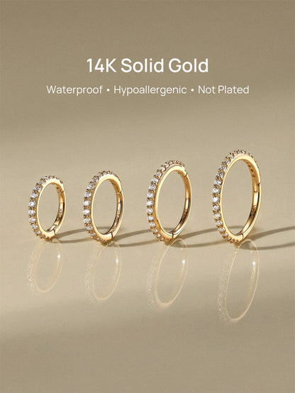 KOSINER 14K Solid Gold Elegant Pave Hoop