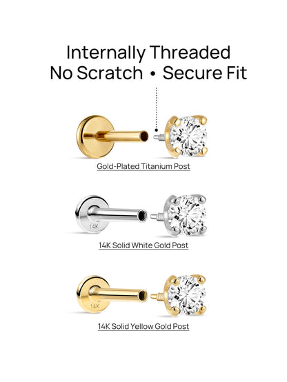 KOSINER 14K Solid Gold Minimalist 3MM Flat Back Stud