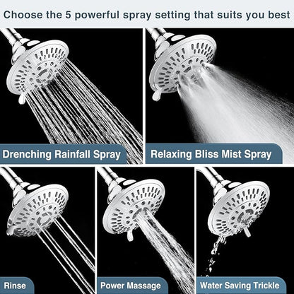 High Pressure 5-Spray Fixed Shower Head, Angle Adjustable