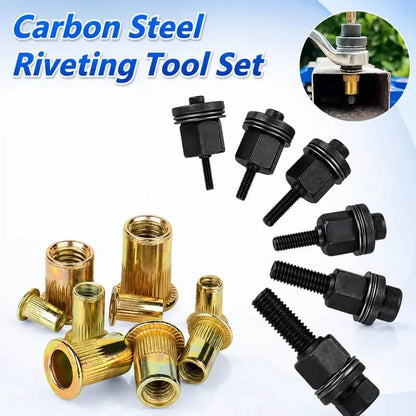 Manual Rivet Nut Tool Kit,M3 M4 M5 M6 M8 CarbonSteel Rivnuts Set,Threaded Rivet NutRiveter for AutomotiveRepair & DIY Projects