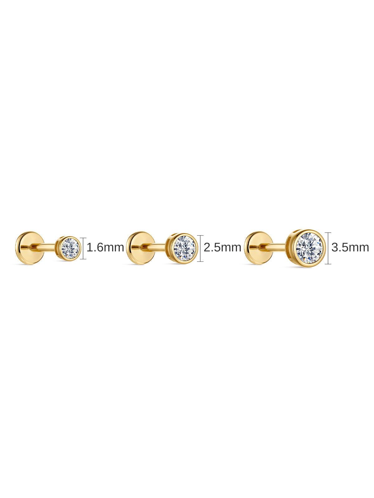 KOSINER 14K Solid Gold Round Bezel Lab-Grown Diamond Flat Back Stud