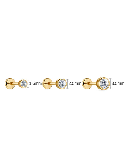 KOSINER 14K Solid Gold Round Bezel Lab-Grown Diamond Flat Back Stud