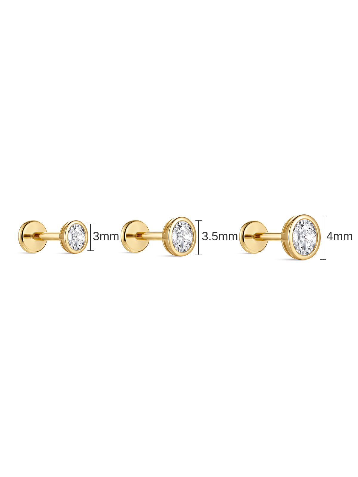 KOSINER 14K Solid Gold Bezel-Set Oval Lab-Grown Diamond Flat Back Stud