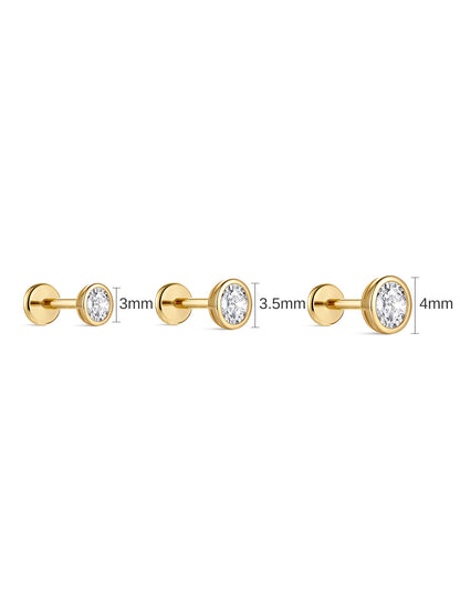 KOSINER 14K Solid Gold Bezel-Set Oval Lab-Grown Diamond Flat Back Stud