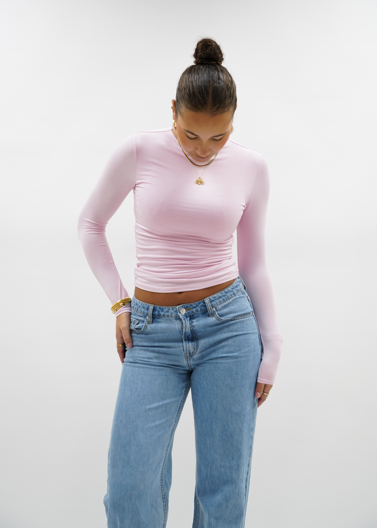 Long sleeve top long light pink (tall)