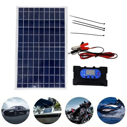 12V Flexible Solar Panel Kit with 100A Charge Controller, Extension Cords & Clips for Car Battery, RV, Boat & Off-Grid Use