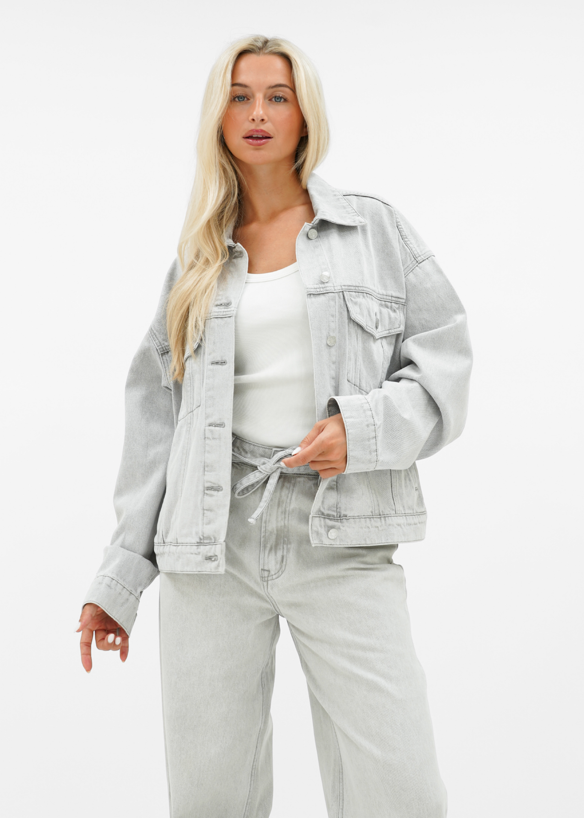 Oversized denim jacket light washed grey (tall)