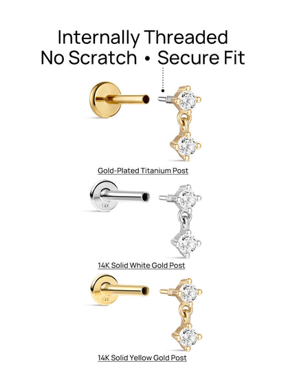 KOSINER 14K Solid Gold Minimalist Pendant Flat Back Stud