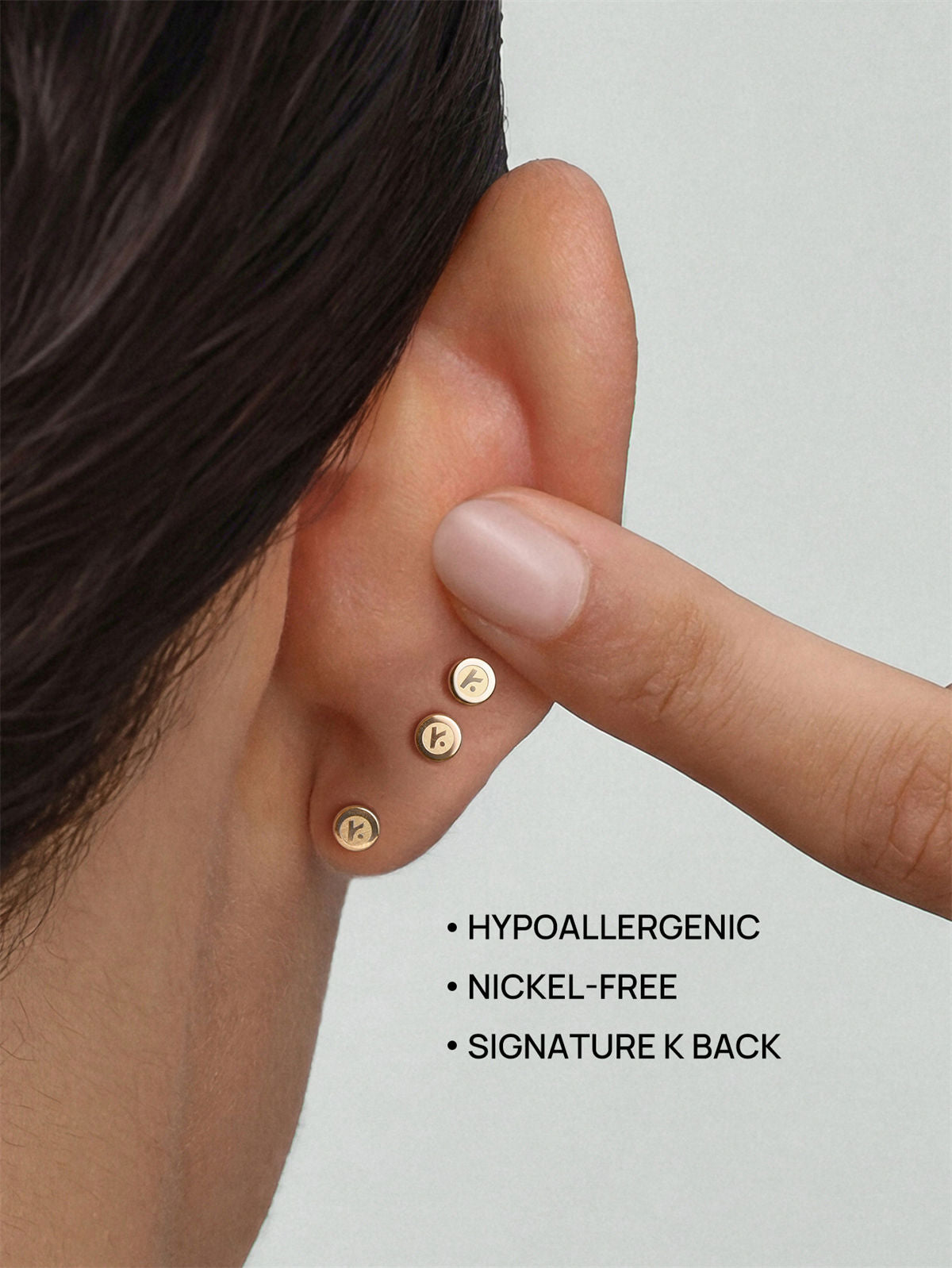 KOSINER 14K Solid Gold Minimalist 3MM Flat Back Stud