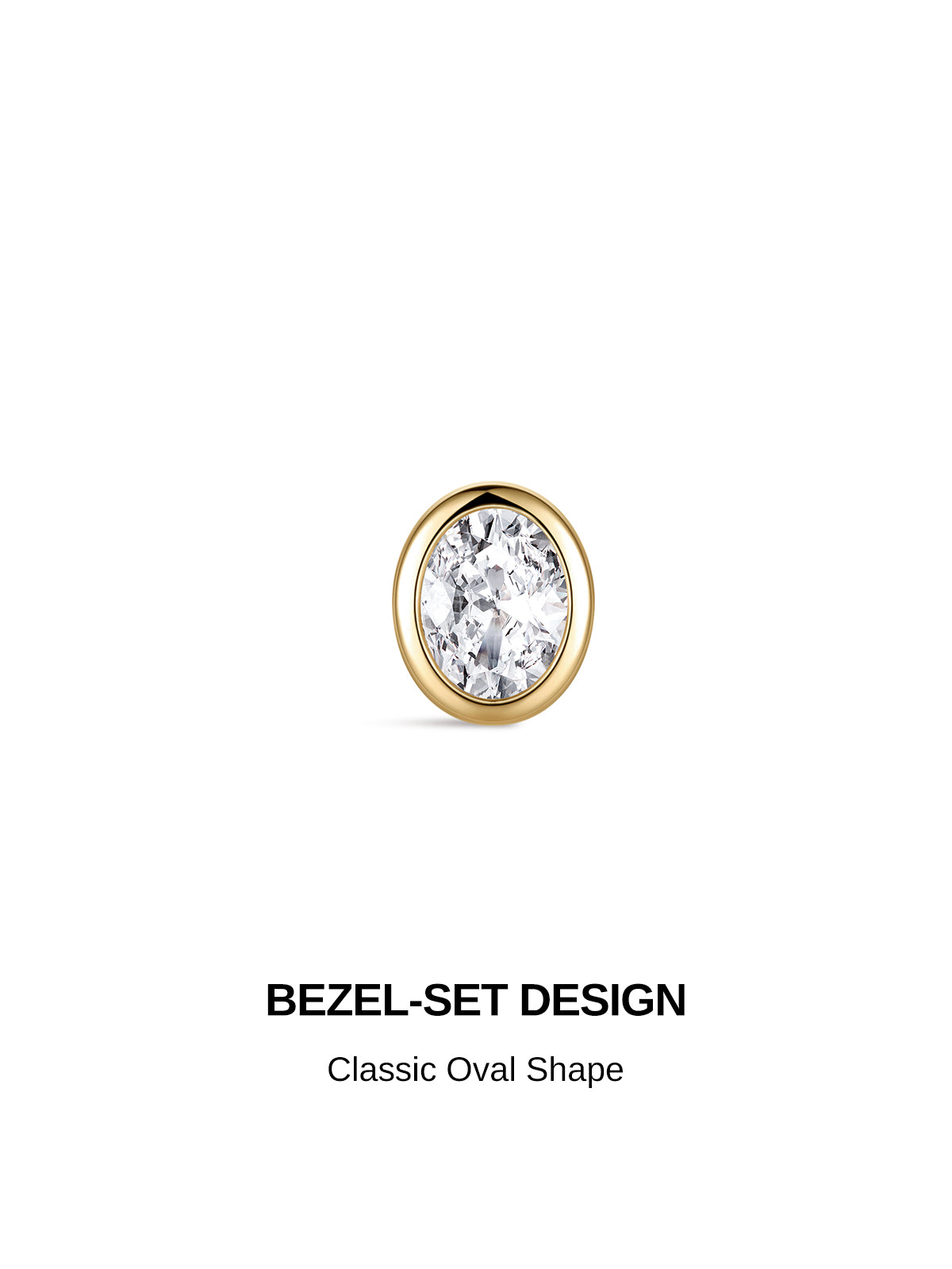 KOSINER 14K Solid Gold Bezel-Set Oval Lab-Grown Diamond Flat Back Stud