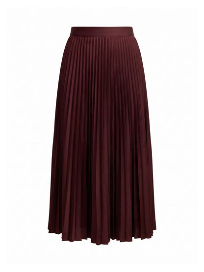 Ester Satin Pleated Skirt - Red Shiraz