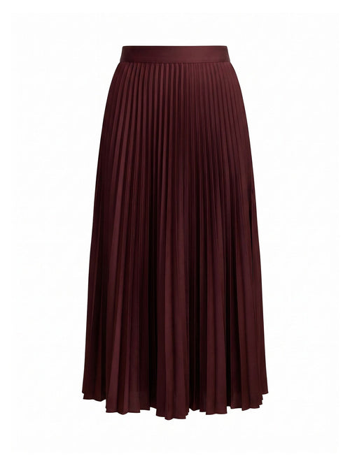Ester Satin Pleated Skirt - Red Shiraz