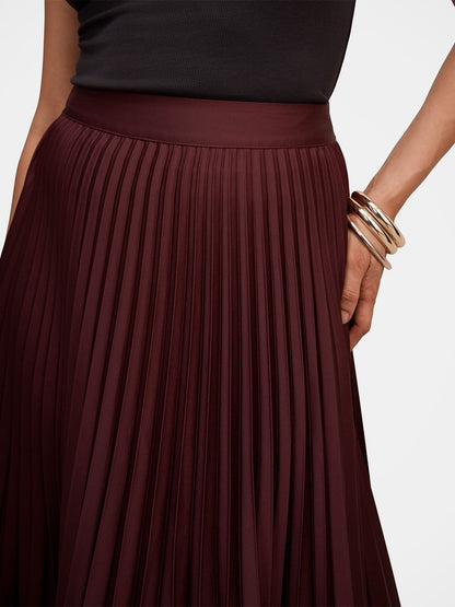 Ester Satin Pleated Skirt - Red Shiraz