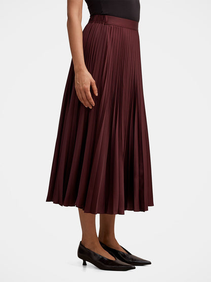 Ester Satin Pleated Skirt - Red Shiraz