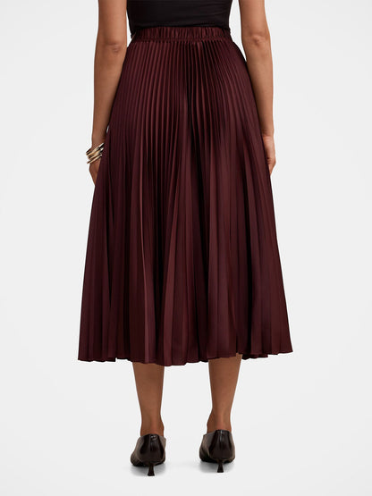 Ester Satin Pleated Skirt - Red Shiraz