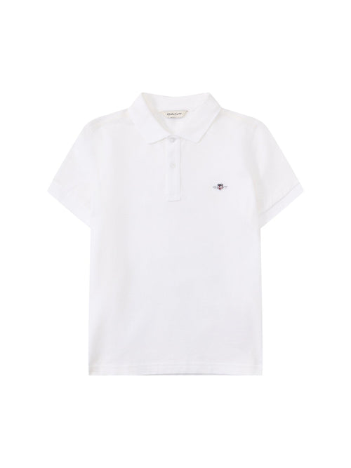 Cotton Shield Short-Sleeved Piqué Polo Shirt - White