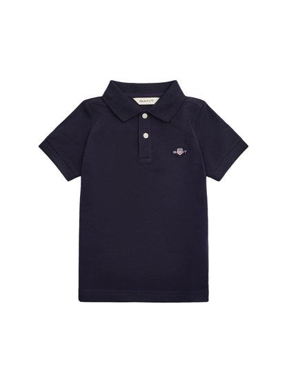 Shield Short-Sleeved Piqué Polo Shirt - Evening Blue