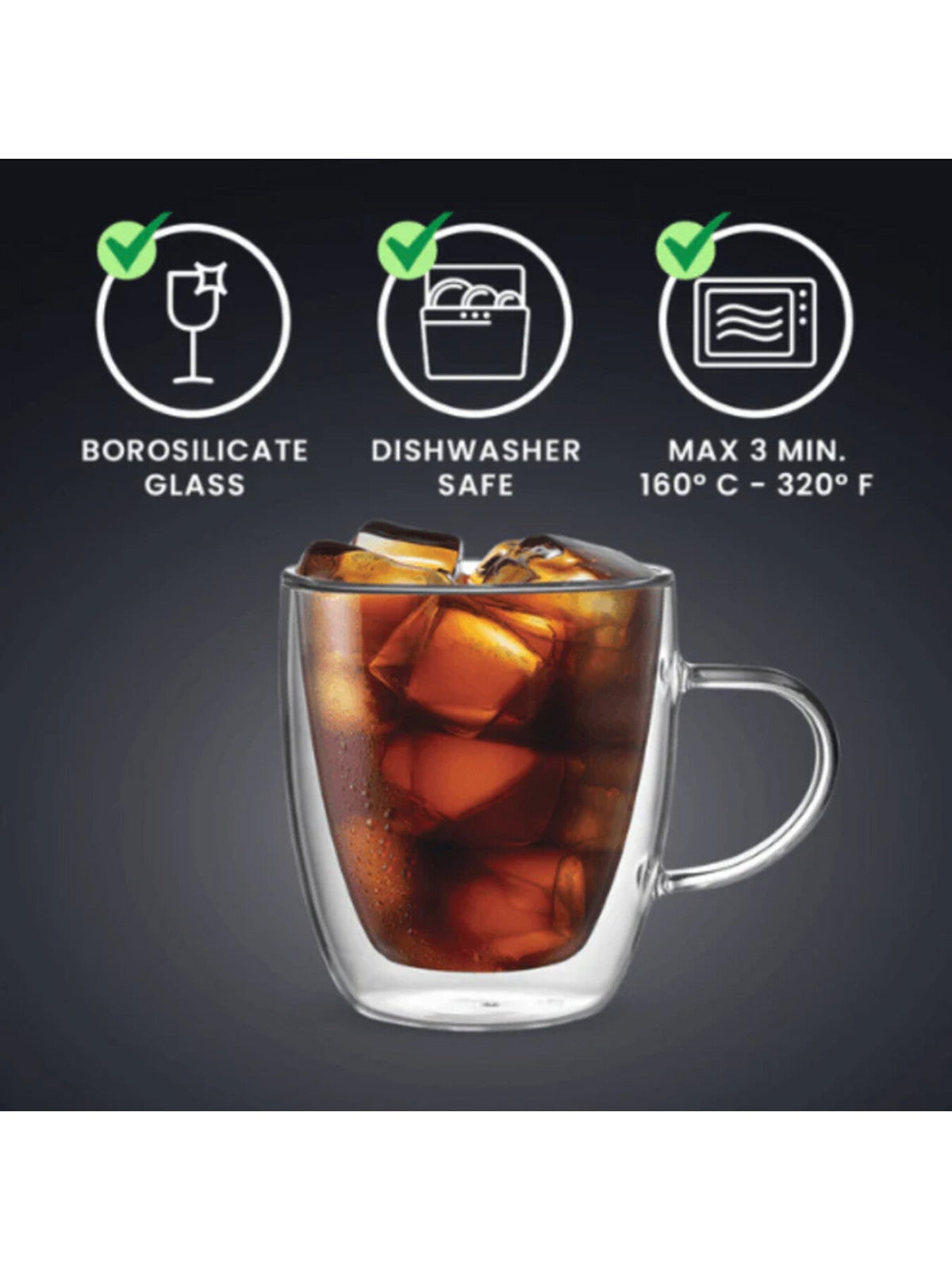 Capri Double Walled Glass Mugs Set of 2