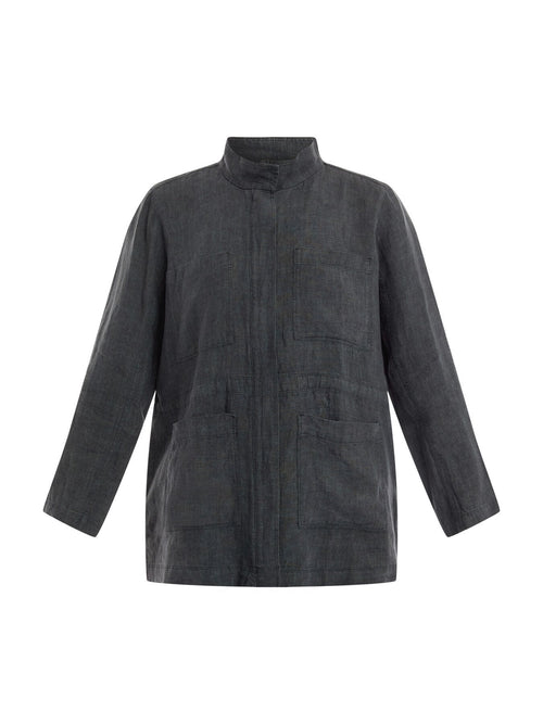 Washed Organic Linen Délavé Stand Collar Jacket