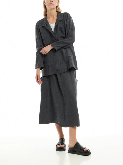 Washed Organic Linen Délavé Stand Collar Jacket