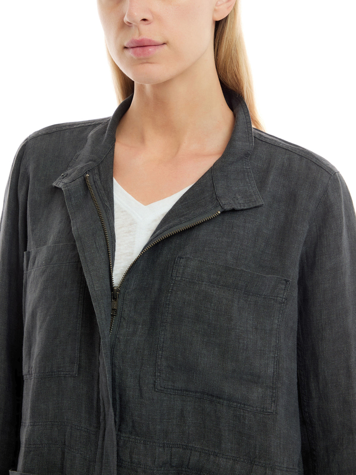 Washed Organic Linen Délavé Stand Collar Jacket