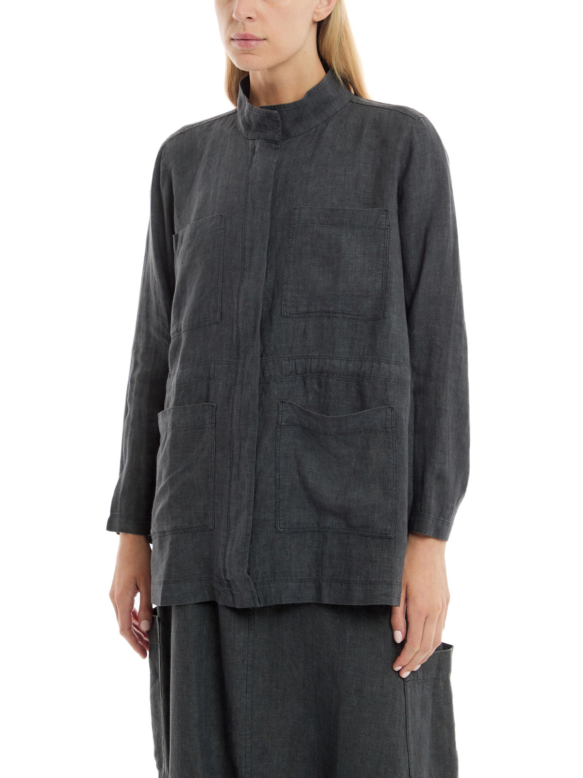 Washed Organic Linen Délavé Stand Collar Jacket