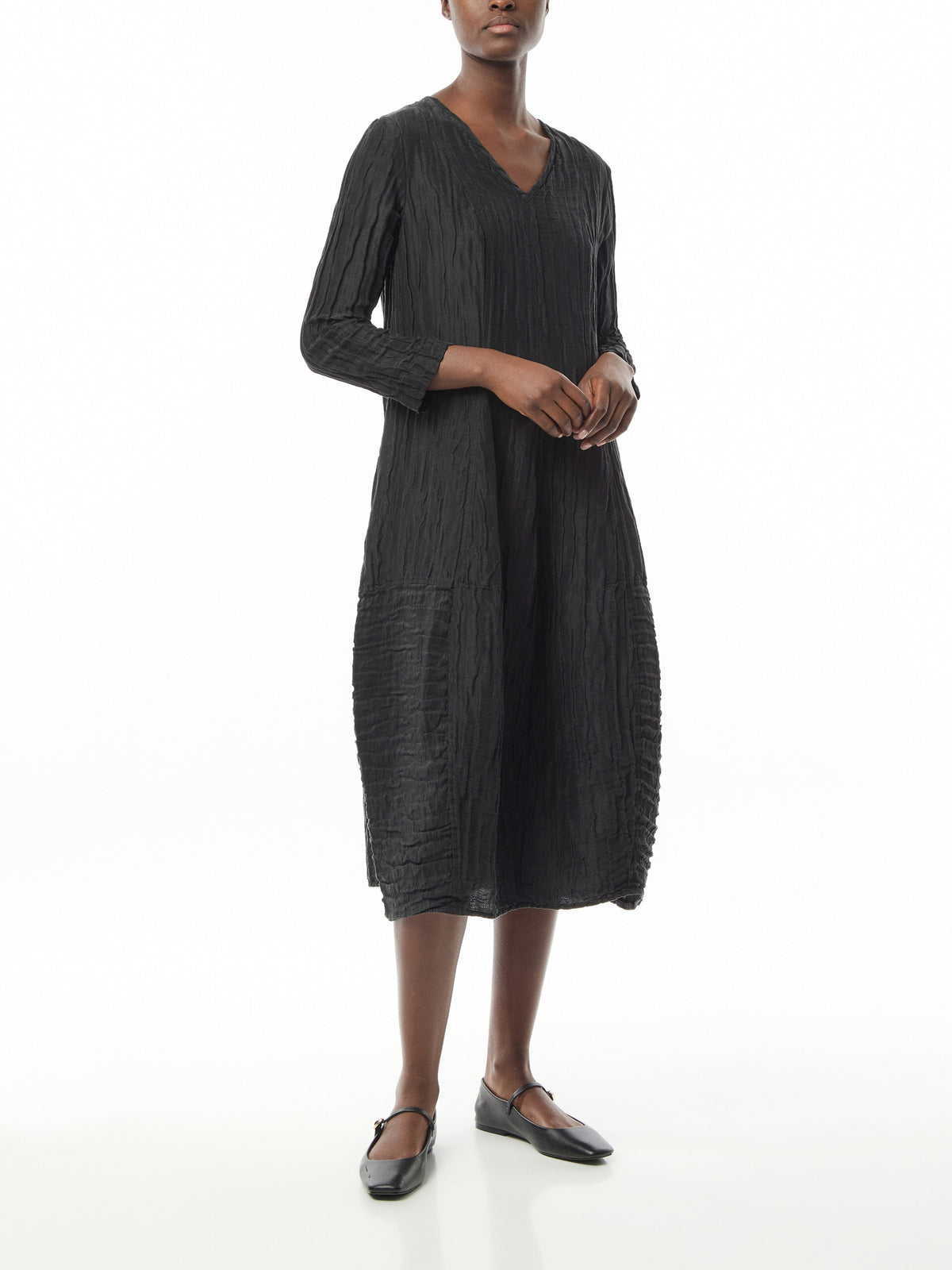 Crinkle V Neck Dress