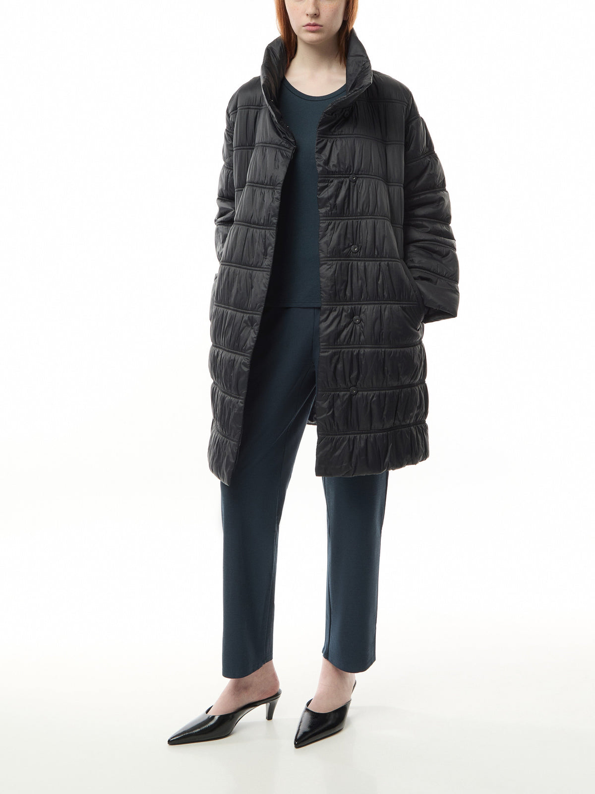 High Collar Ruched Coat